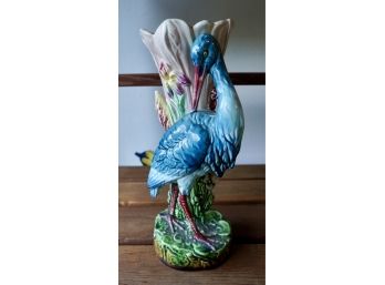 MAJOLICA BLUE HERON PLANT STAND