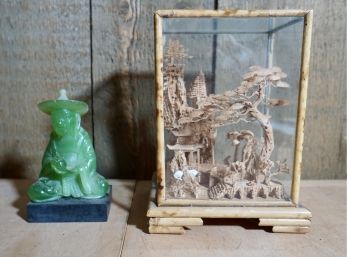 2 PIECE ASIAN LOT-STATUE/CARVING