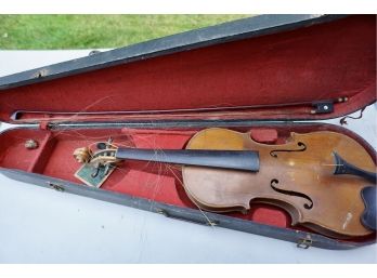 VIOLIN -NO LABEL PROBABLY GERMAN W/ BAUSCH BOW/CASE