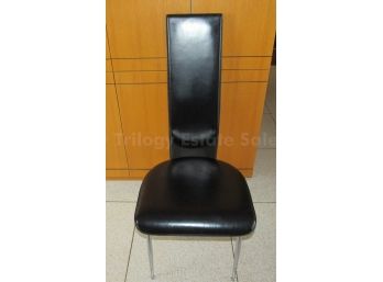 Set Of Eight Black Leather Fasem Dining Chairs, Italy