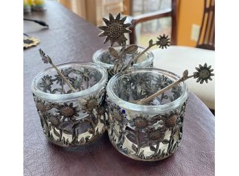 Sterling Silver 925 Sunflower Condiment Pots