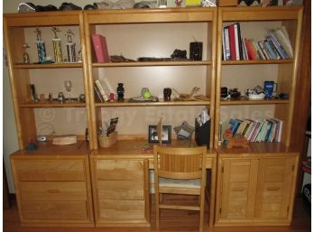 Light Maple Bookcases And Desk Set