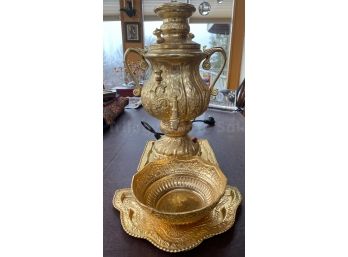 Gold-Tone Electric Samovar And Tea Set