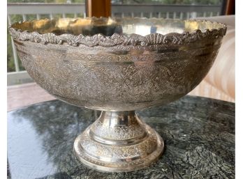 Large Footed Persian Silver Bowl