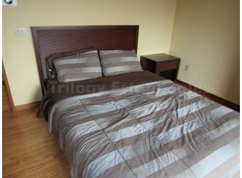 Queen Dark Slatted Wood Platform Bed