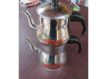 Red Flower Stainless Steel Turkish Teapot