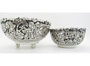 Two Sizes Of Persian Matching Footed 84 Silver Bowls