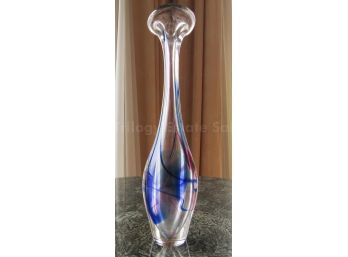 Pink And Blue Long Neck Hand Blown Glass Vase