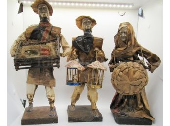 Three Papier Mache Figures Handmade Mexico