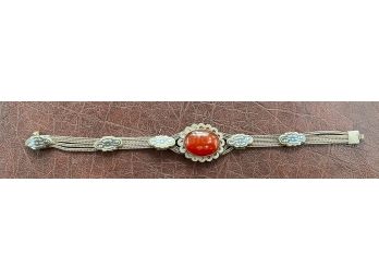 900 Standard Silver Bracelet With Carnelian Cabochon, Persian .740 Ozt