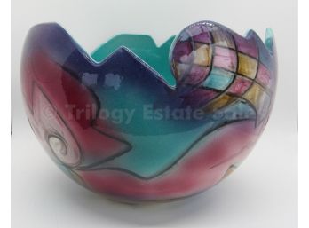 Harris-Cles 1991 Colorful Abstract Ceramic Bowl