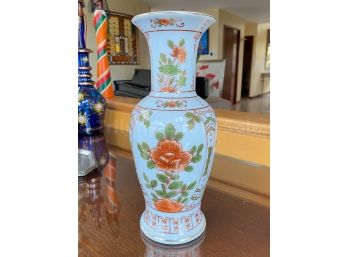 Blue Asian Vase With Orange Flowers