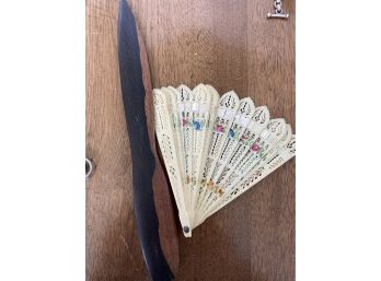 Antique Celluloid Hand Fan And Letter Opener