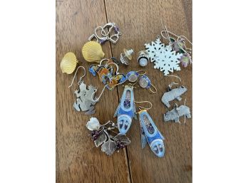 Earring Lot With Enamel Fish And Sterling E