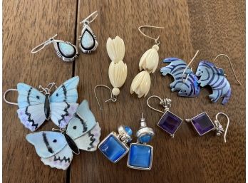 Earring Lot With Enamel Butterflies And Sterling B