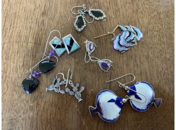 Earring Lot With Enamel Fish And Some Sterling A