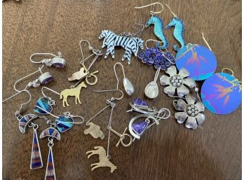 Earring Lot Many Animal Themed (Zebra) And Sterling G