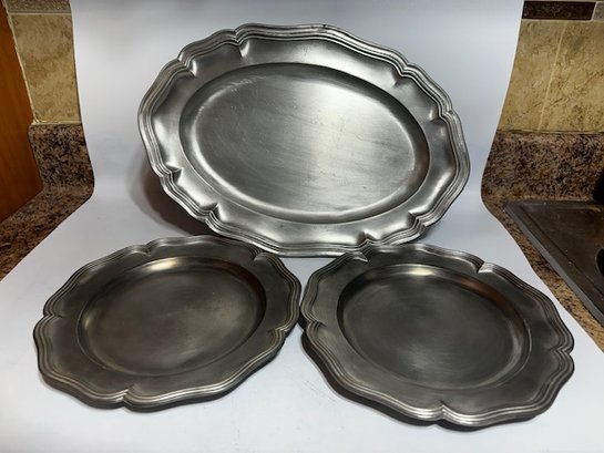 A Group Of 3 Colonial Casting  Co Meriden, Conn Pewter Serving Trays/platters