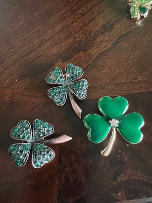 3 Green Irish Clover Pins