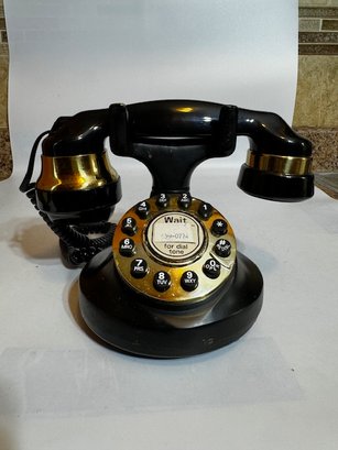 Retro Rewired Telephone Black And Brass Push Button