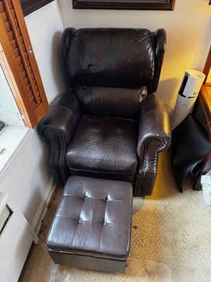 Leather Recliner Chair With Otttoman ( Opens For Storage)