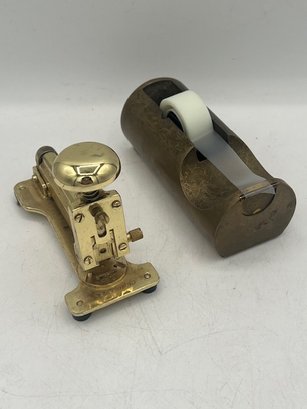 Retro El Casco Gold Plated Desk Stapler And A Tape Dispenser