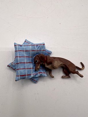 Cold Painted Bronze Vienna Dachshund Laying On Pillows