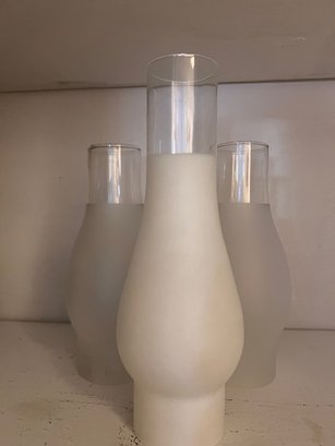 A Mixed Frosted Group Of Glass Oil Lamp Funnels