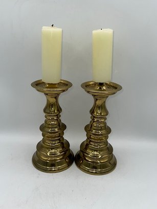 A Pair Of Brass Williamsburg Virginia Metalworks Candle Sticks