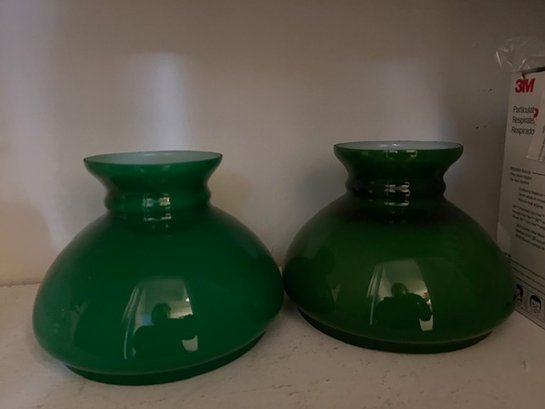 2 Epic Cased Green Glass Oil/student Lamp Shades