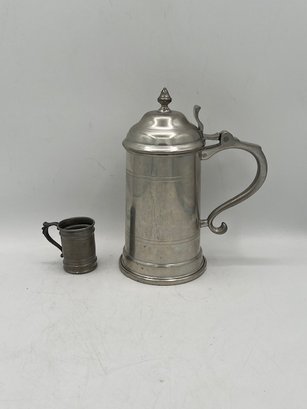 A Pewter Covered Beer Stein By Woodbury And A Mini