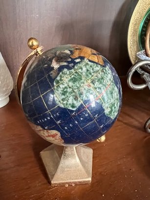 Semi Precious Stone World Globe On Brass Stand