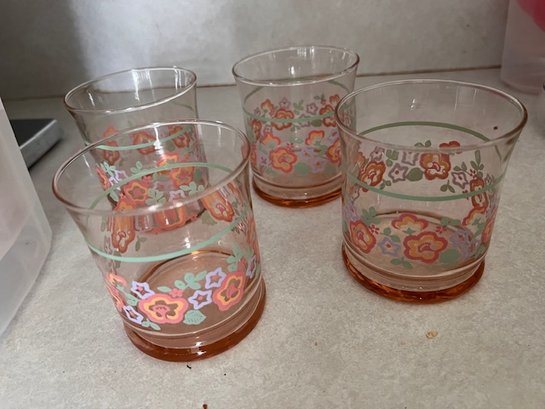 A Group Of 4 1970 Rose Stackable Lowball Glasses
