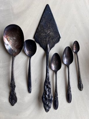 A Group Of Serving Pieces And Spoons Some Made In Italy, Silverplate