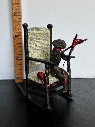 Cold Painted Austrian Bronze Dachshund Knitter On Chair