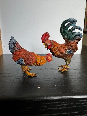 A Pair Of Cold Painted Austrian Bronzes Roosters