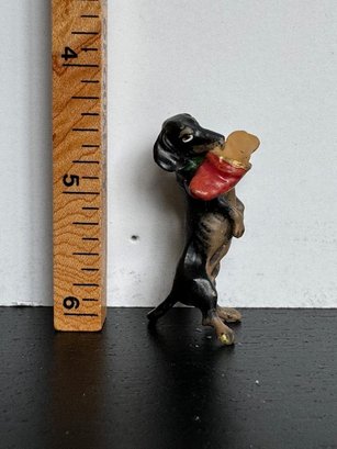 Cold Painted Vienna Bronze Dachshund Holding A Slipper In His Mouth