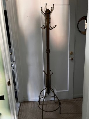Vintage Brass Coat Stand With Upper And Lower Hooks