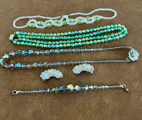 A Group Of Vintage Crystal Necklaces, Bracelet And Earrings