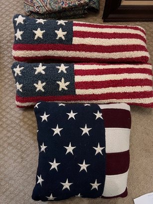 A Group Of 3 American Flag Pillows Happy 4th!
