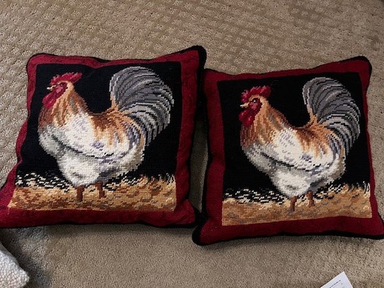 A Pair Of Rooster Pillows ( Grey) Black Backing