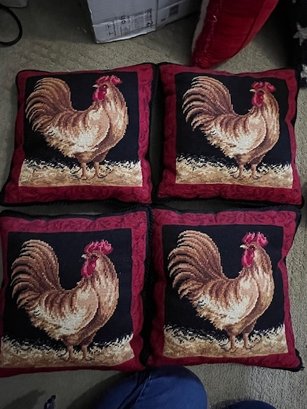 A Group Of 4 Rooster Pillows ( Brown)