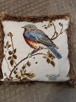 Exquisite Needlework Bird Pillow See Small Bee At Lower Right