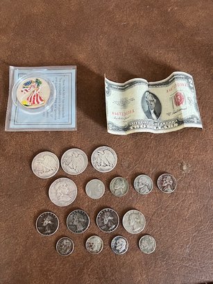 Assorted Groupof Walking Liberty, Quarters Dimes Etc And 1953 $2 Series A