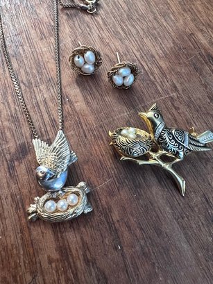 Sweet Lot Of Bird Pins And Earrings AND NECKLACE LARGE BIRD MADE IN SPAIN