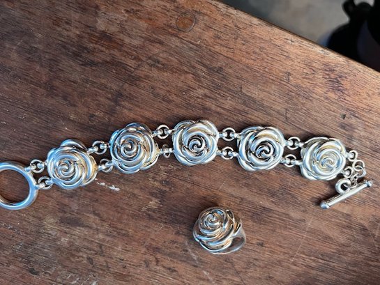A Set Of 925 Rose Bracelet And Ring