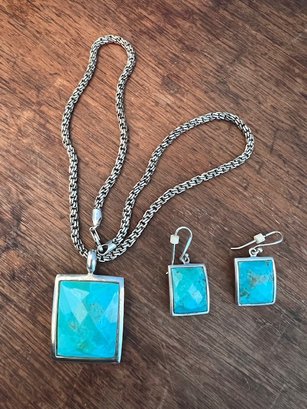 925 Necklace And Earrings With Turquoise Like Stone
