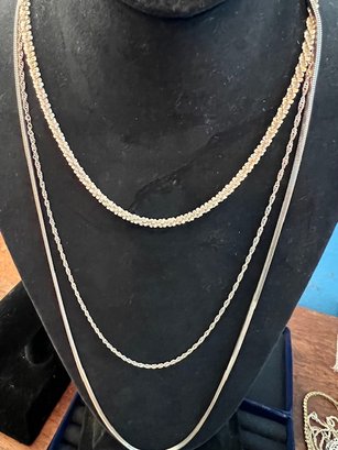 3 Solid Sterling Silver Chains 18' To 28'