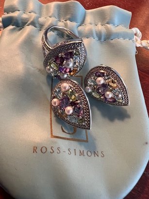 Ross Simon Silver 925 And Semi Precious Stones Earrings And Ring Size 9
