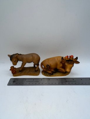 ANRI Donkey And Ox Hand Carved Made In Italy Approx 4 -5' Each